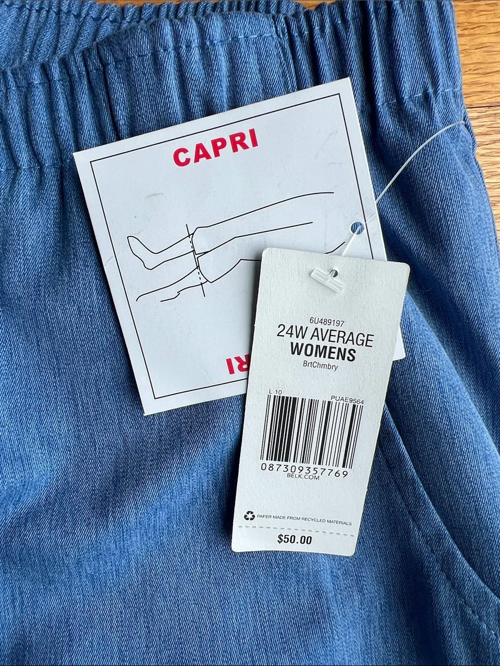 Kim Rogers Blue Elastic Waist Capri Pants